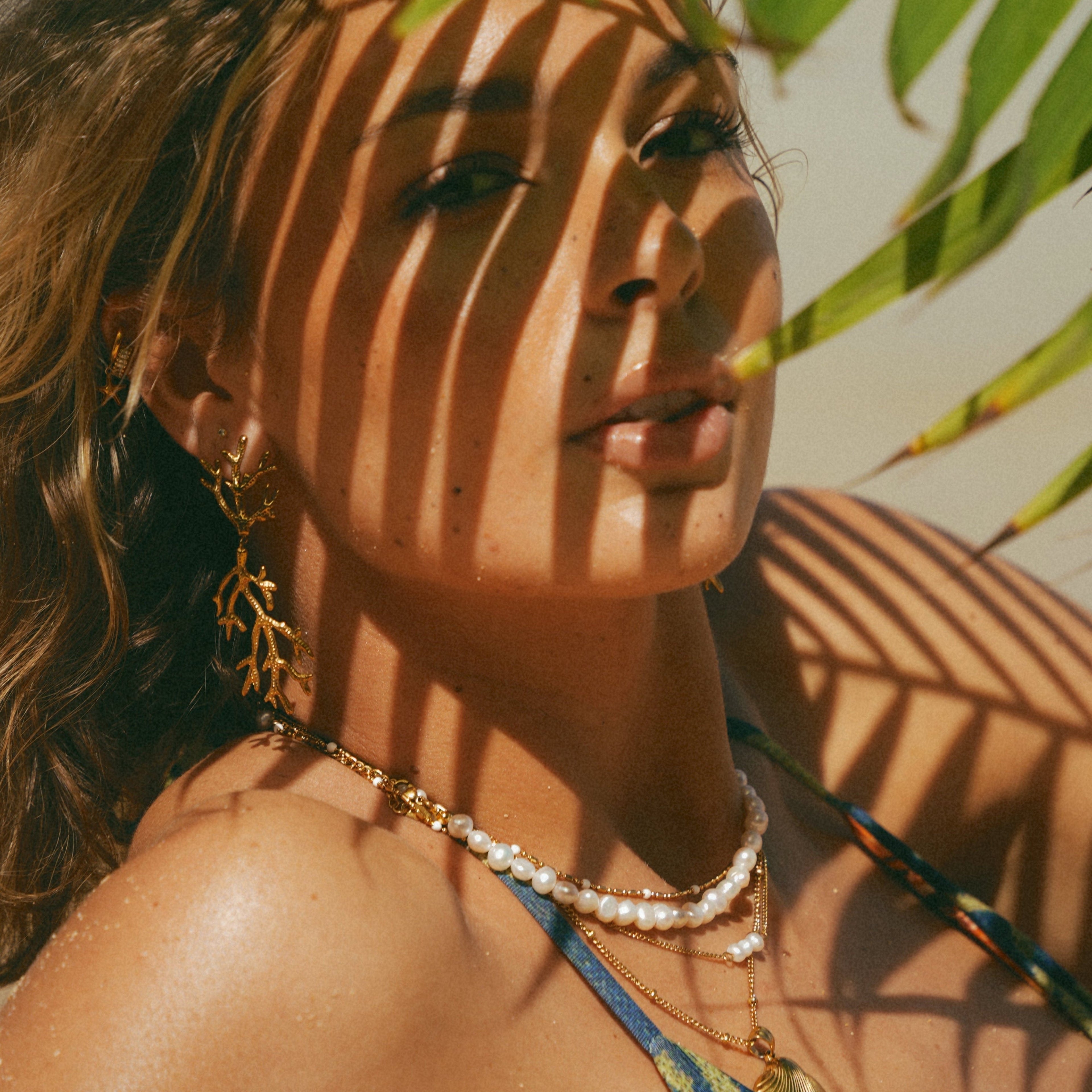 Golden Coral Branch Drop Earrings