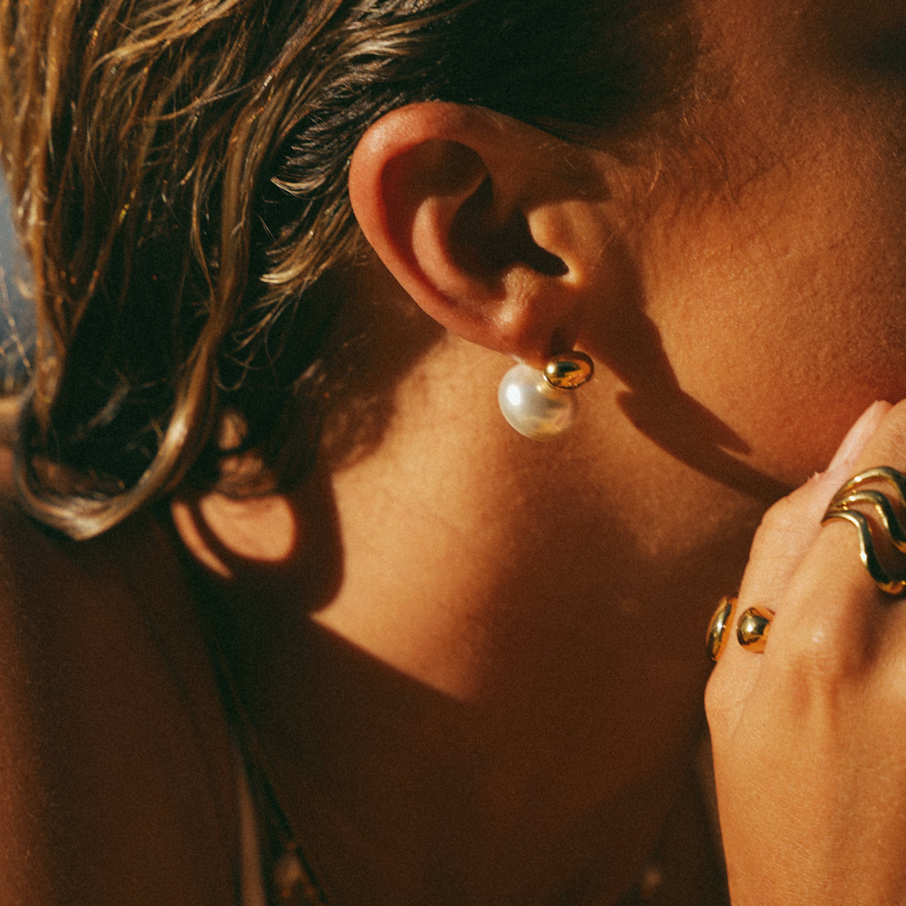 Gold Pearl Stud Earrings