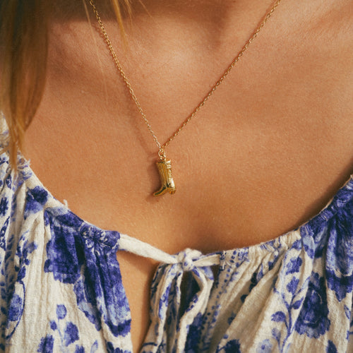 Gold Cowboy Boot Pendant Necklace