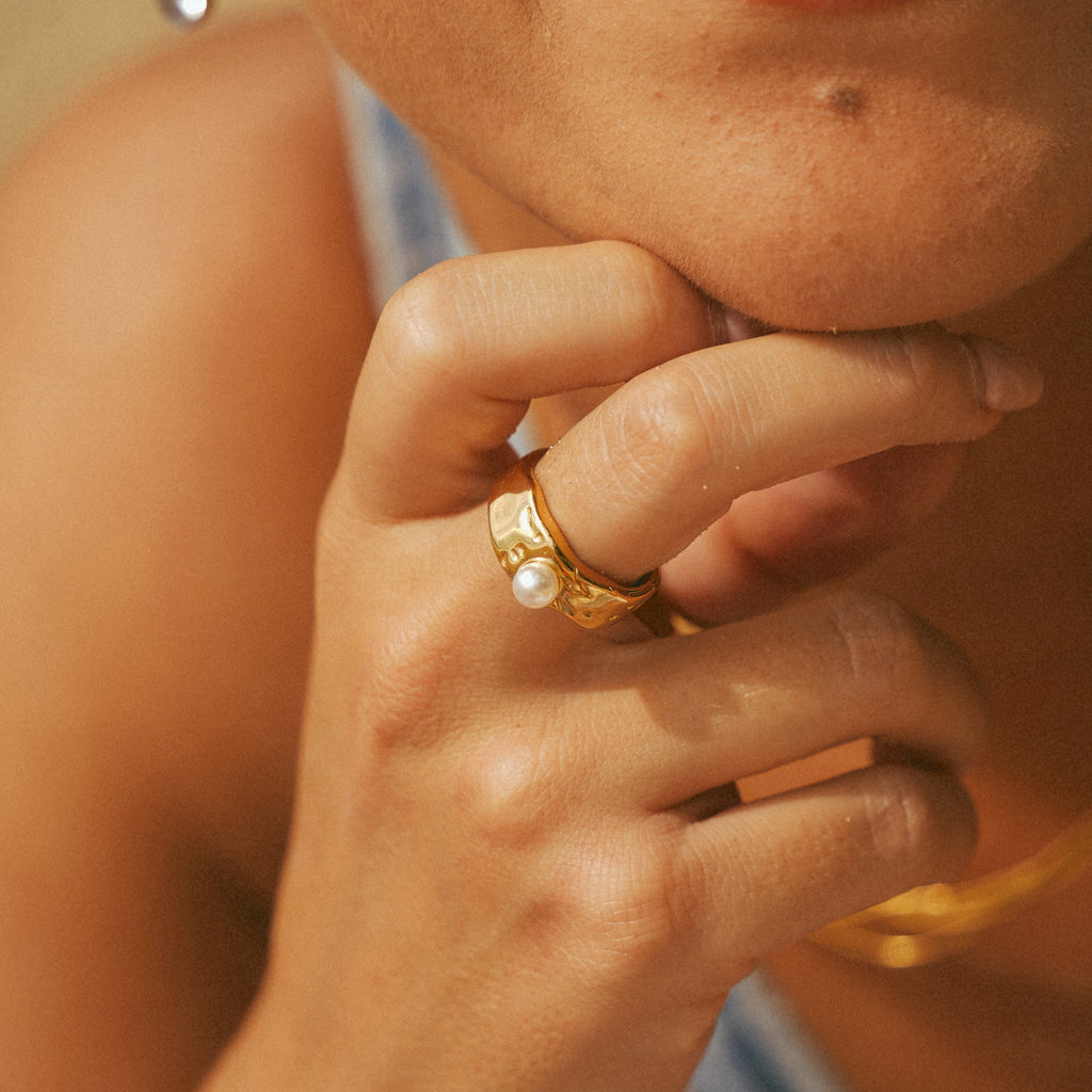 Gold Dome Pearl Ring
