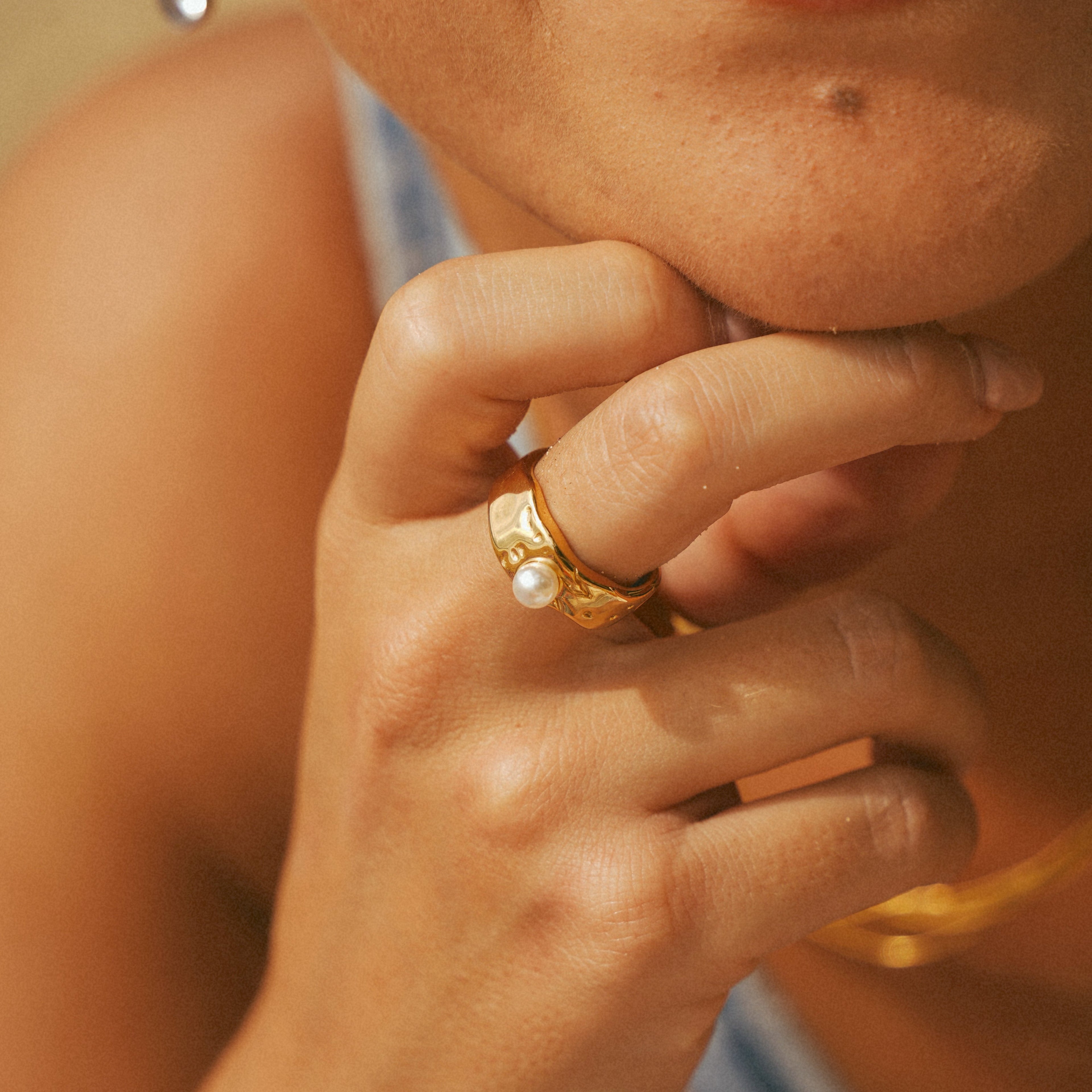 Gold Dome Pearl Ring