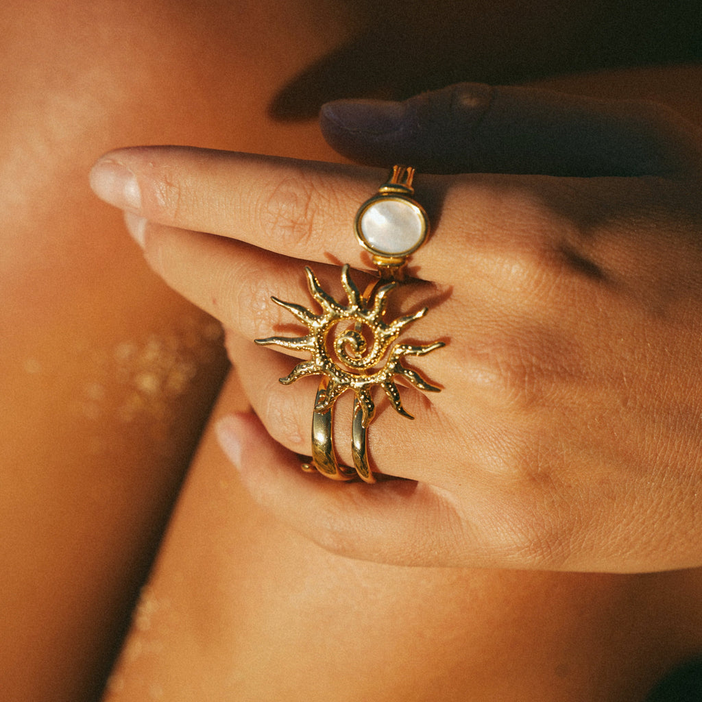 Radiant Sun Spiral Gold Ring