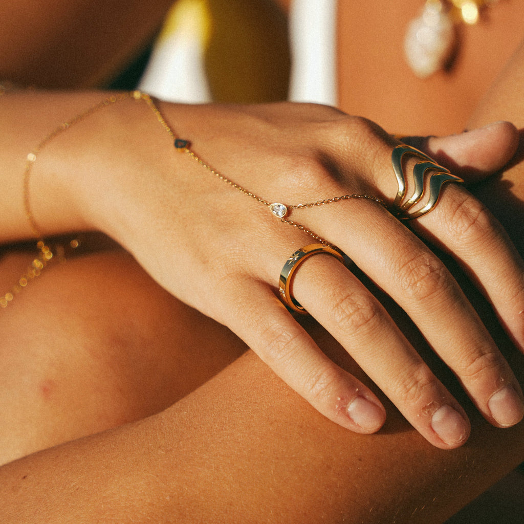 Gold Starburst Crystal Band Ring