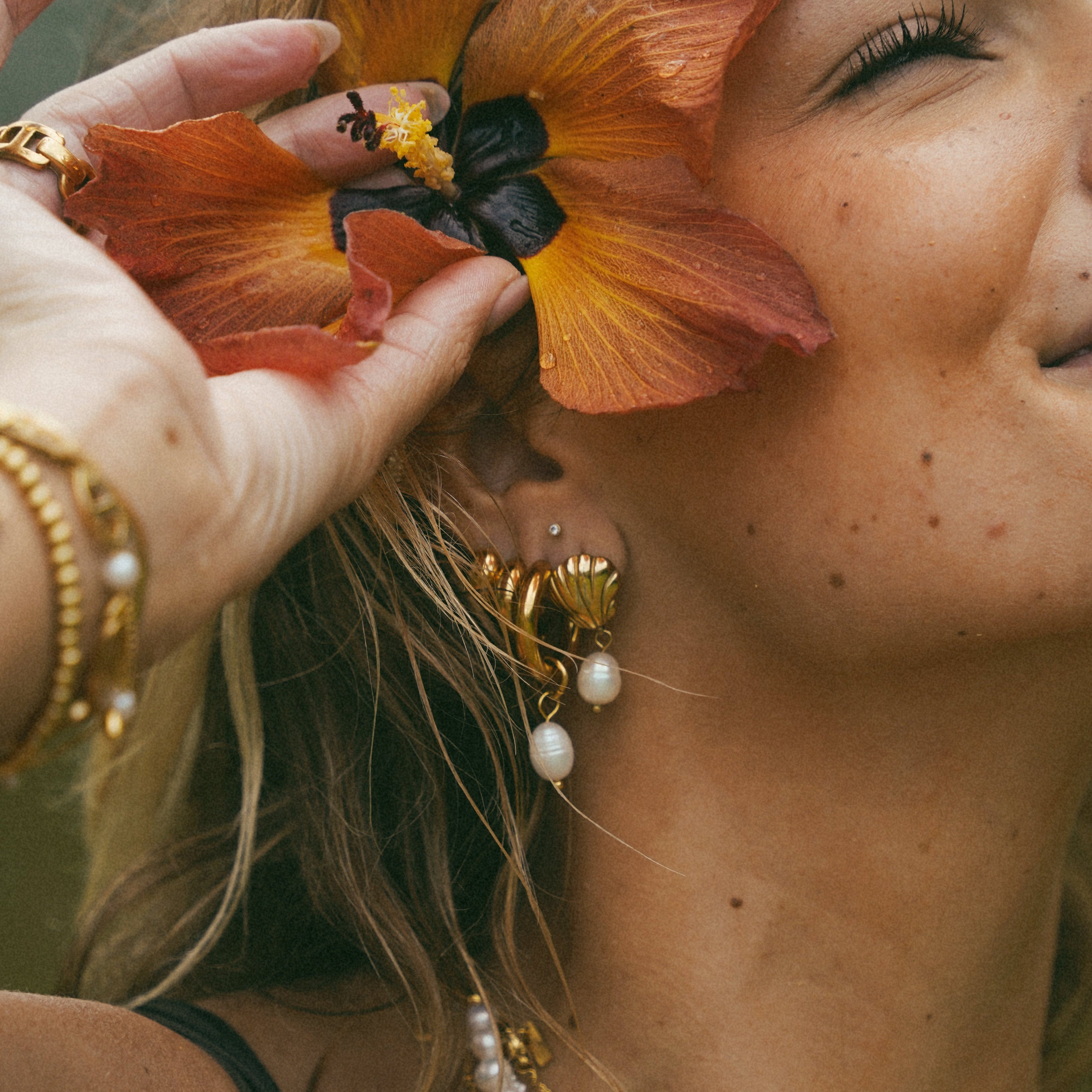 Gold Shell Pearl Drop Earrings