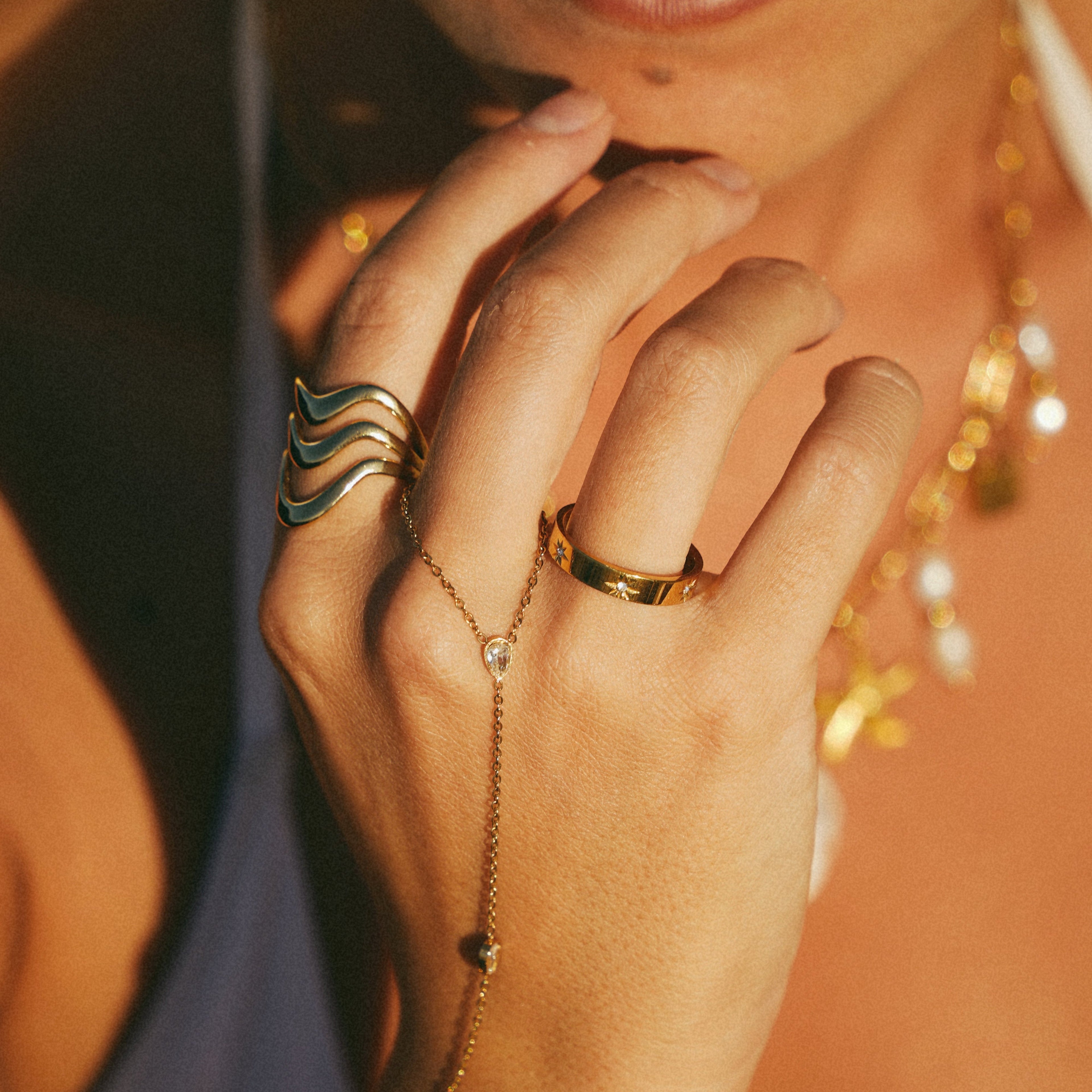 Gold Starburst Crystal Band Ring