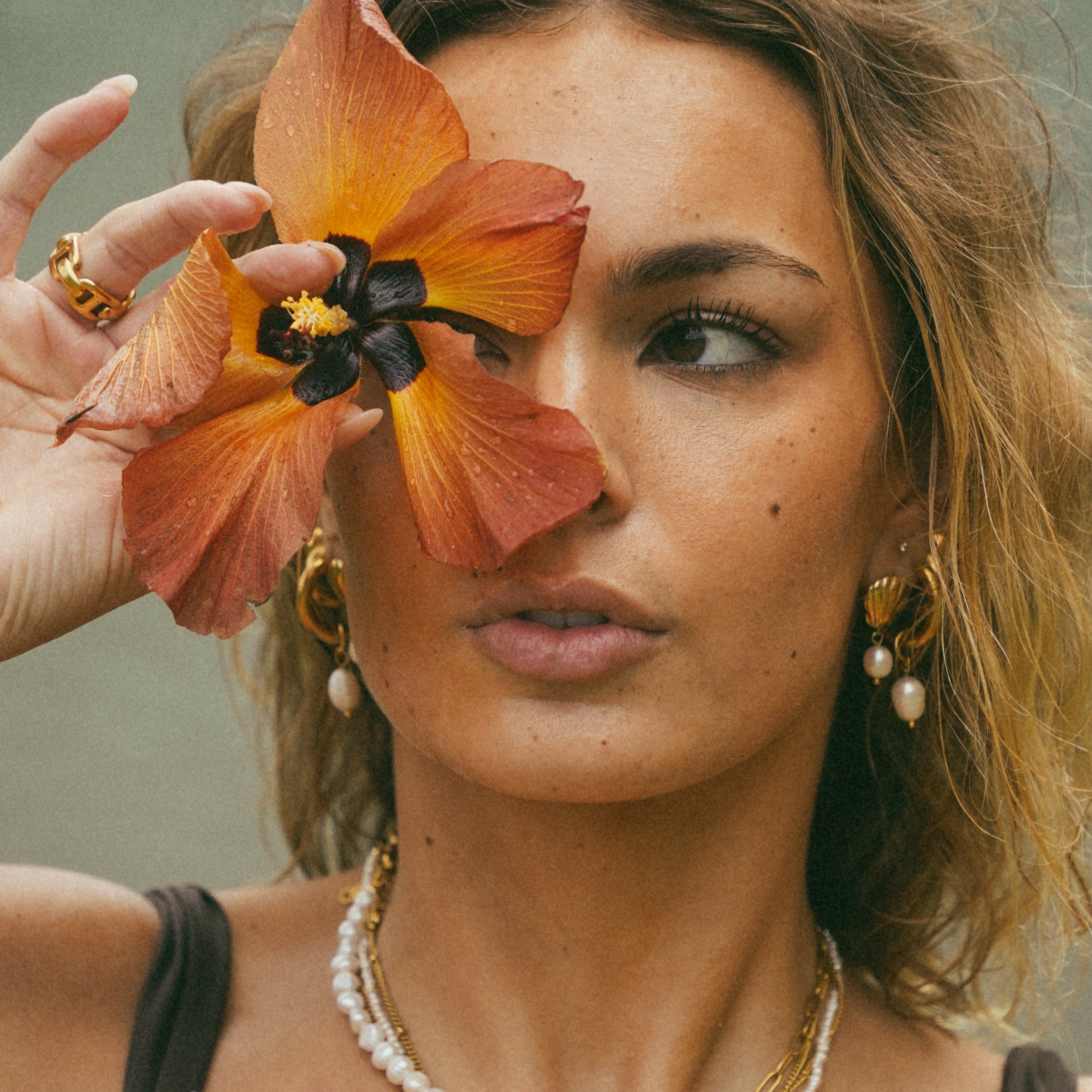 Gold Shell Pearl Drop Earrings