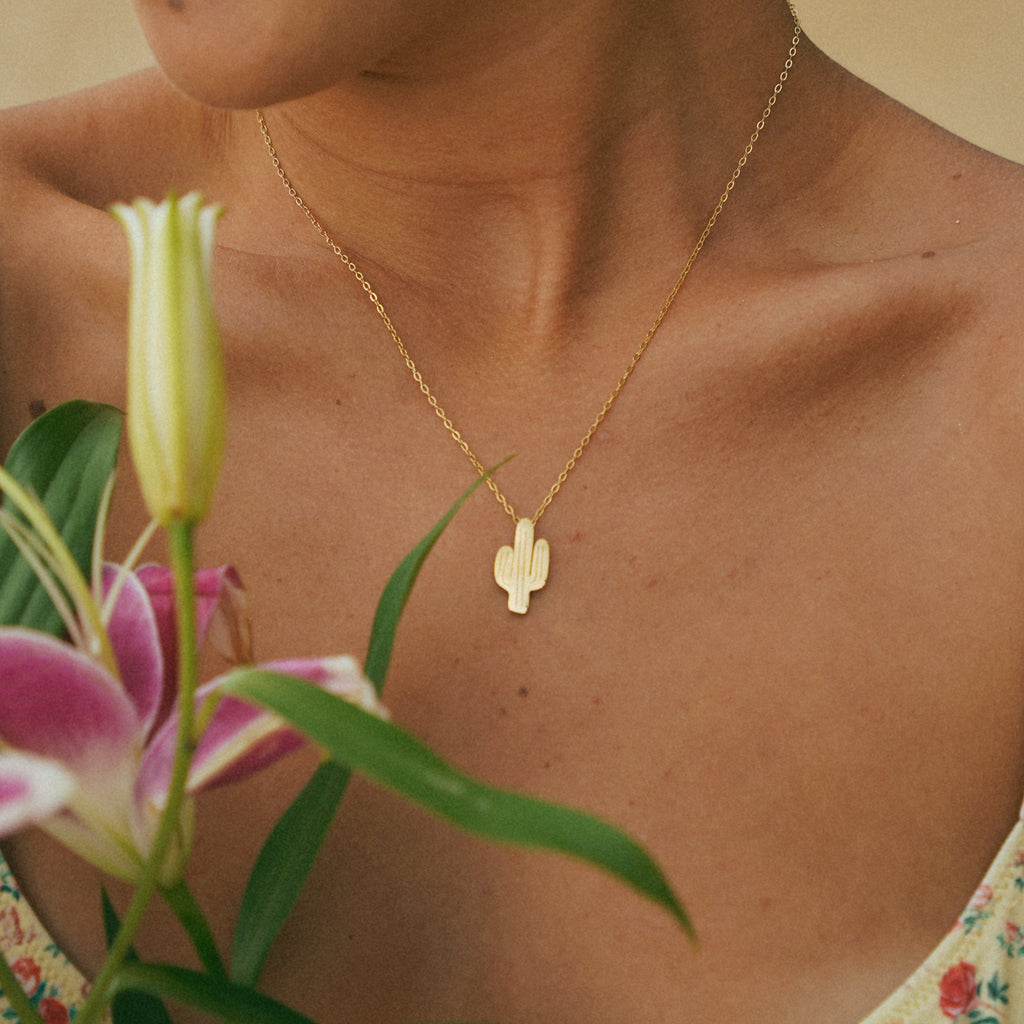 Gold Cactus Pendant Necklace